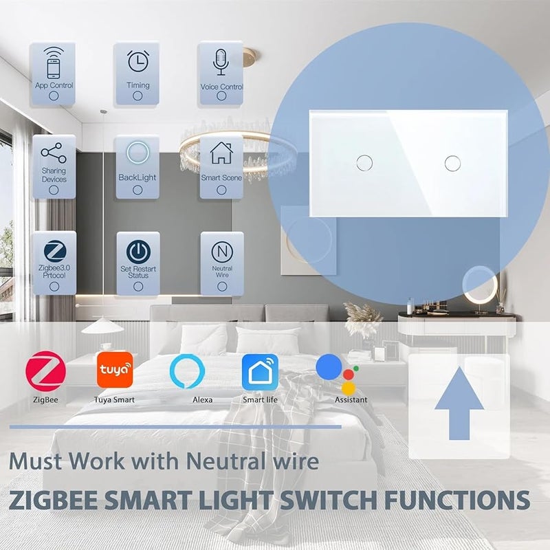 Zigbee Smart Switch Double 3 Gang Black Tuya App Voice Control Wireless Light Switch - Image 3
